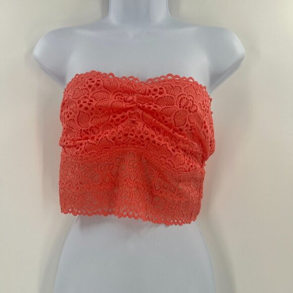 Aerie L Coral Lace Strapless Bandeau Bralette - Picture 1 of 9